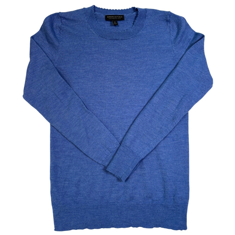 Banana Republic Blue 100% Merino Wool Scallop Neck Sweater Small